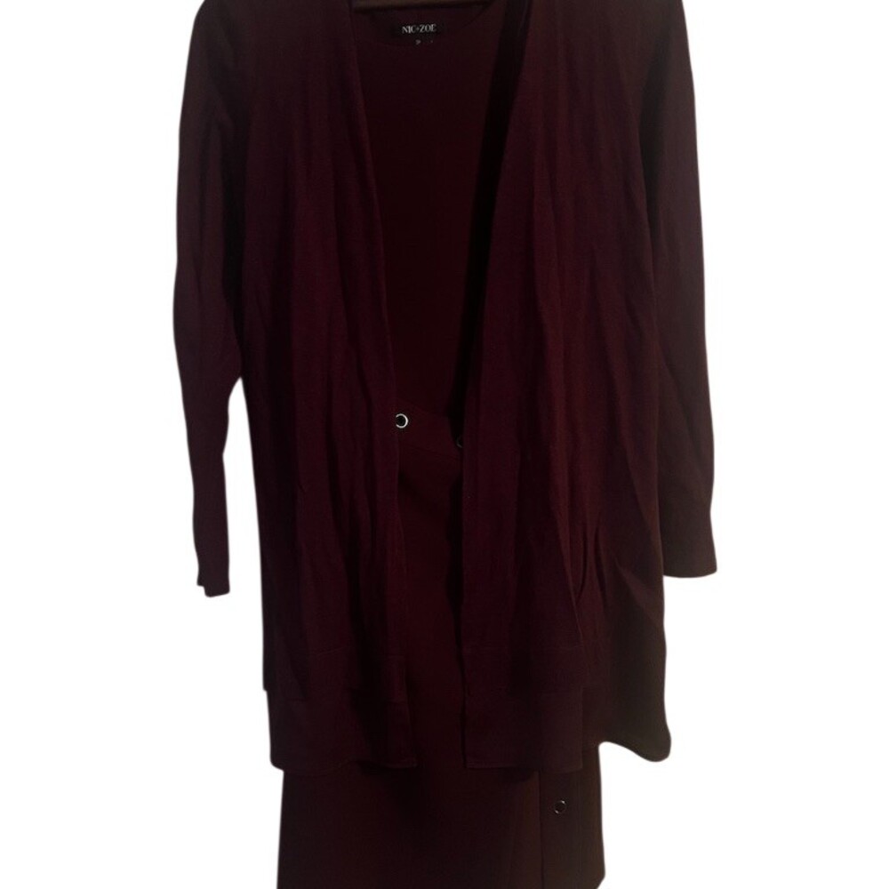 NIC+ZOE Dress Womens Petite 2 Burgundy Sleeveless Grommet Wrap Midi